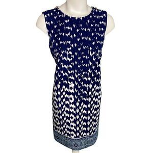 AB Studio Blue White Shift Zipper Shoulder Sleeveless‎ Dress Sz 6